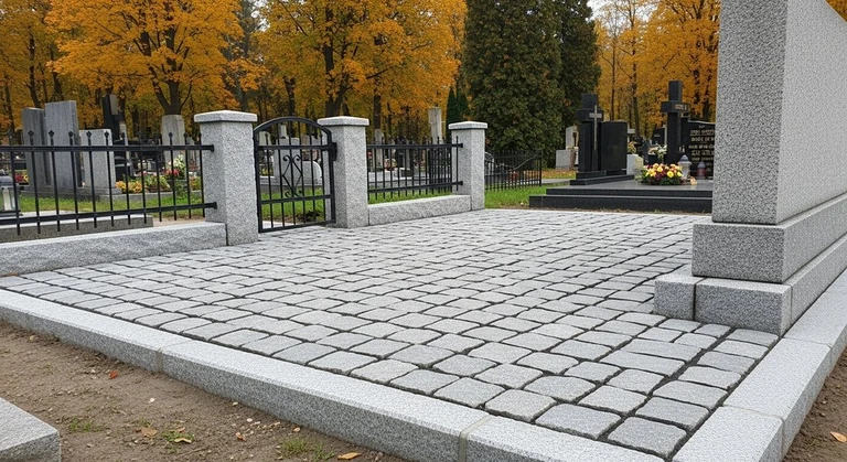 Благоустройство захоронений в Сочи — мощение гранитной плиткой, цоколь и ограда на ухоженном участке