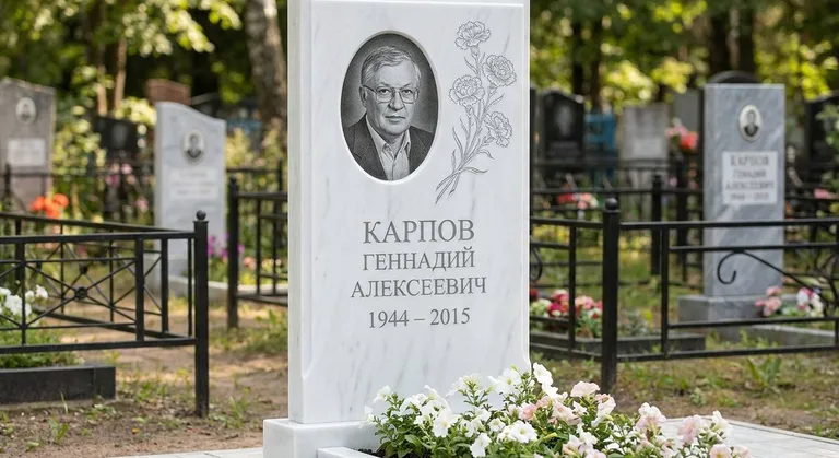 Памятник с гравировкой гвоздик — выполненная работа «Карпов» в Сочи