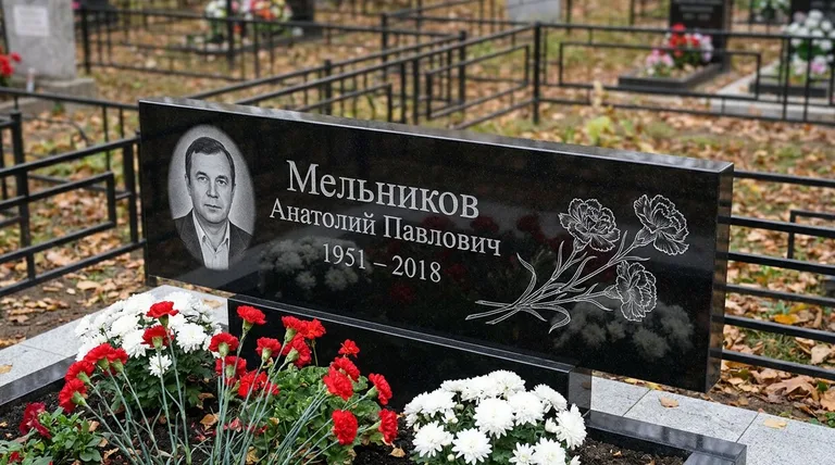 Памятник с гравировкой гвоздик — выполненная работа «Мельников» в Сочи