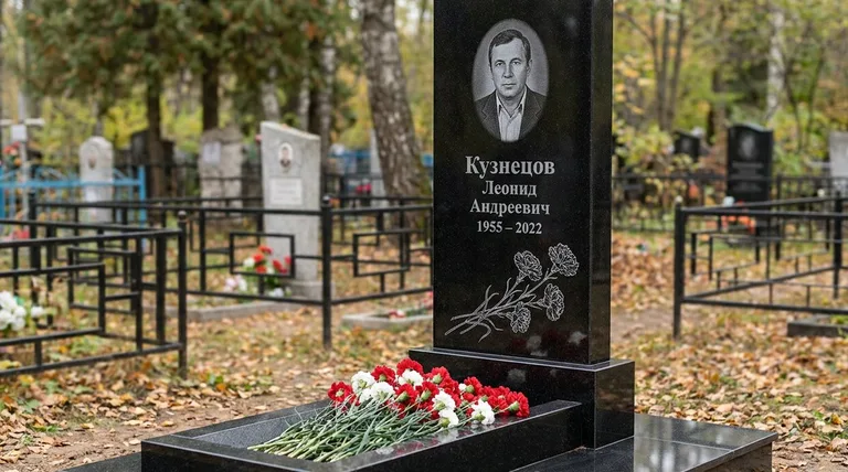 Памятник с гравировкой гвоздик — выполненная работа «Кузнецов» в Сочи