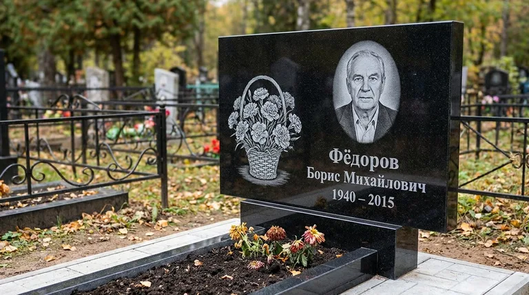 Памятник с гравировкой гвоздик — выполненная работа «Фёдоров» в Сочи