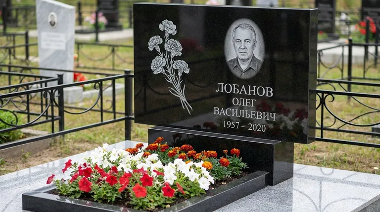 Памятник с гравировкой гвоздик — выполненная работа «Лобанов» в Сочи