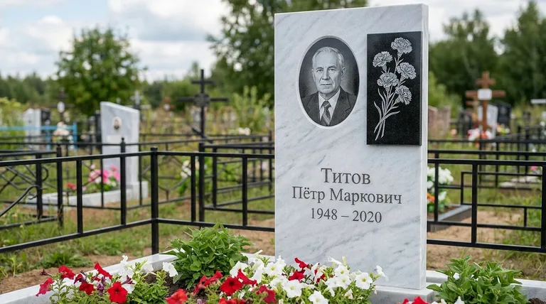 Памятник с гравировкой гвоздик — выполненная работа «Титов» в Сочи