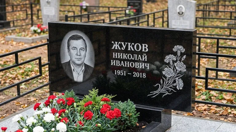 Памятник с гравировкой гвоздик — выполненная работа «Жуков» в Сочи
