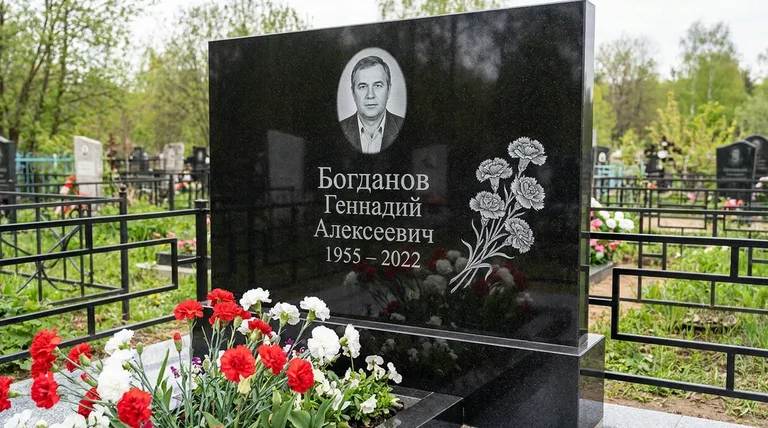Памятник с гравировкой гвоздик — выполненная работа «Богданов» в Сочи