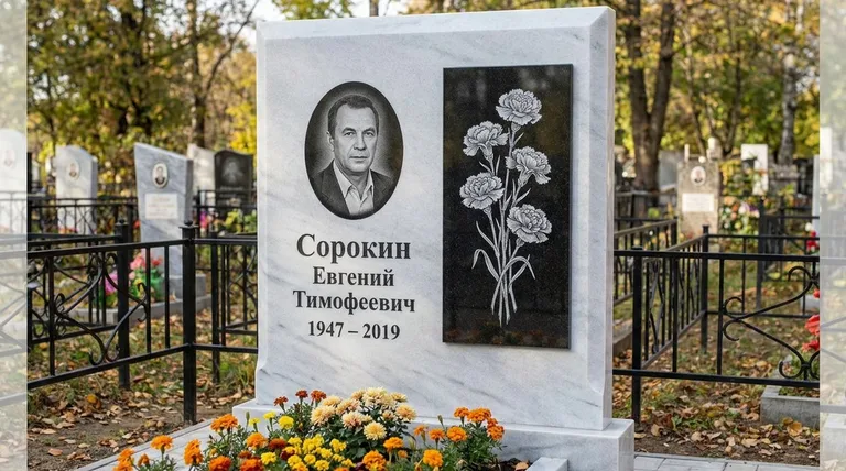 Памятник с гравировкой гвоздик — выполненная работа «Сорокин» в Сочи
