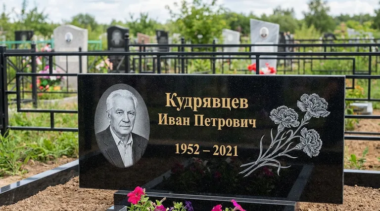 Памятник с гравировкой гвоздик — выполненная работа «Кудрявцев» в Сочи