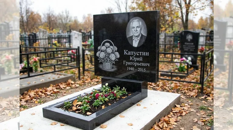 Памятник с гравировкой хризантем — выполненная работа «Капустин» в Сочи
