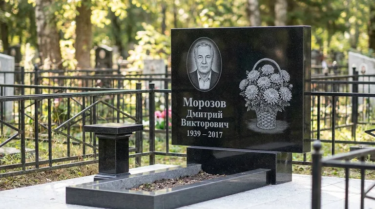 Памятник с гравировкой хризантем — выполненная работа «Морозов» в Сочи
