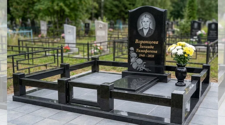 Памятник с гравировкой хризантем — выполненная работа «Воронцова» в Сочи