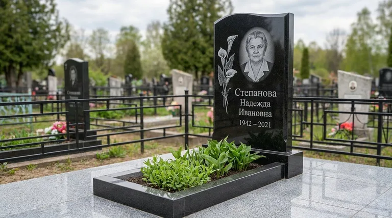 Памятник с гравировкой калл — выполненная работа «Степанова» в Сочи