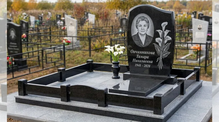 Памятник с гравировкой калл — выполненная работа «Овчинникова» в Сочи