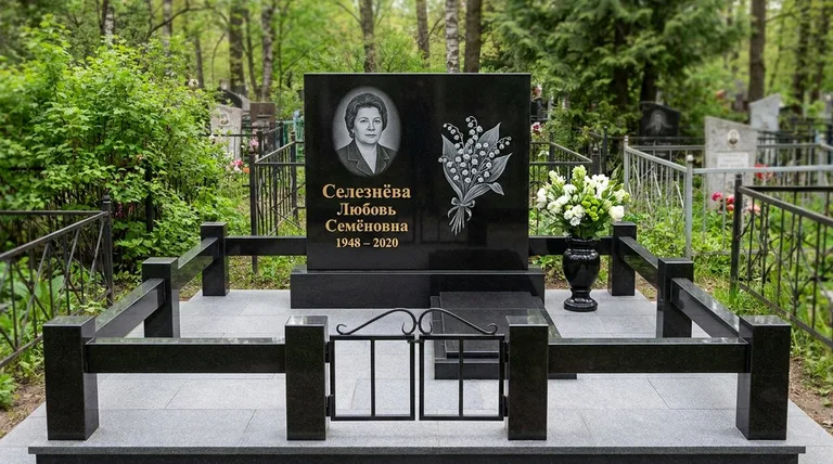 Памятник с гравировкой ландышей — выполненная работа «Селезнёва» в Сочи