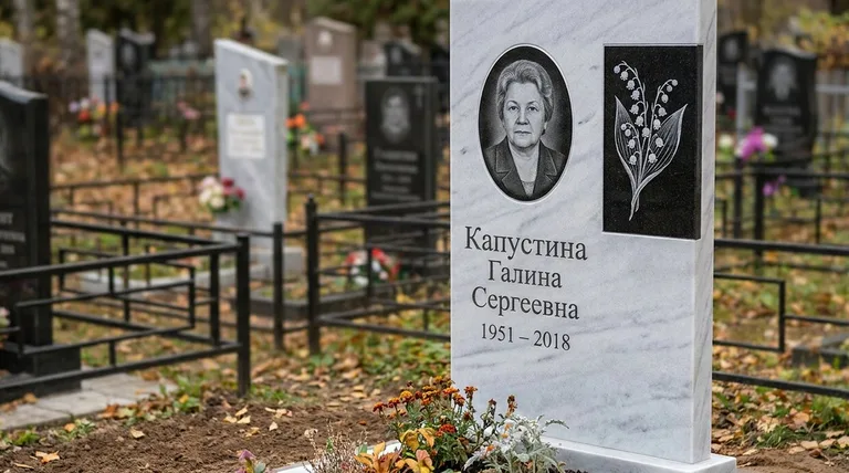 Памятник с гравировкой ландышей — выполненная работа «Капустина» в Сочи