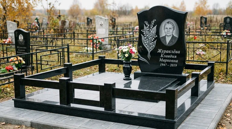Памятник с гравировкой ландышей — выполненная работа «Журавлёва» в Сочи