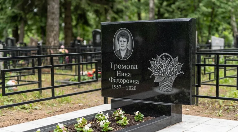 Памятник с гравировкой ландышей — выполненная работа «Громова» в Сочи