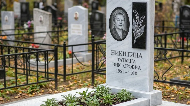 Памятник с гравировкой ландышей — выполненная работа «Никитина» в Сочи