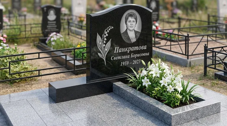 Памятник с гравировкой ландышей — выполненная работа «Панкратова» в Сочи