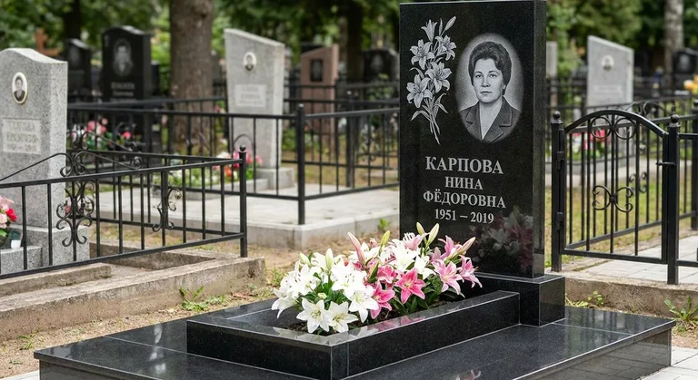 Памятник с гравировкой лилий — выполненная работа «Карпова» в Сочи