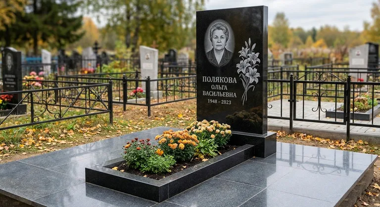 Памятник с гравировкой лилий — выполненная работа «Полякова» в Сочи
