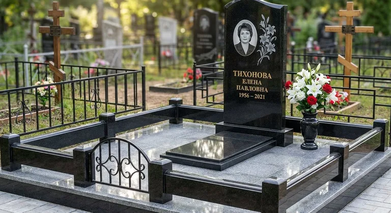 Памятник с гравировкой лилий — выполненная работа «Тихонова» в Сочи