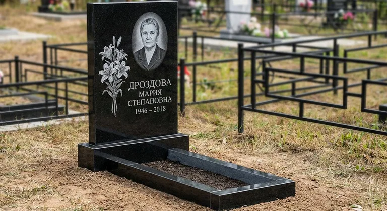 Памятник с гравировкой лилий — выполненная работа «Дроздова» в Сочи