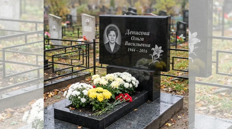 Памятник с гравировкой лилий — выполненная работа «Денисова» в Сочи