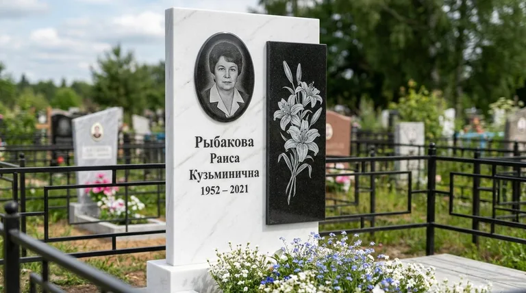 Памятник с гравировкой лилий — выполненная работа «Рыбакова» в Сочи