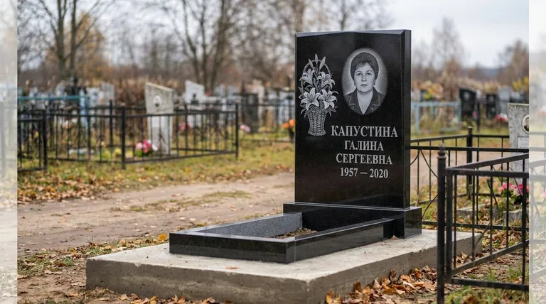 Памятник с гравировкой лилий — выполненная работа «Капустина» в Сочи
