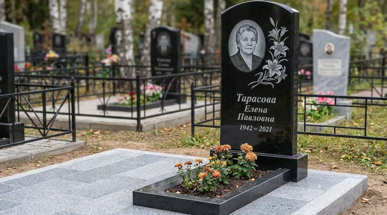 Памятник с гравировкой лилий — выполненная работа «Тарасова» в Сочи
