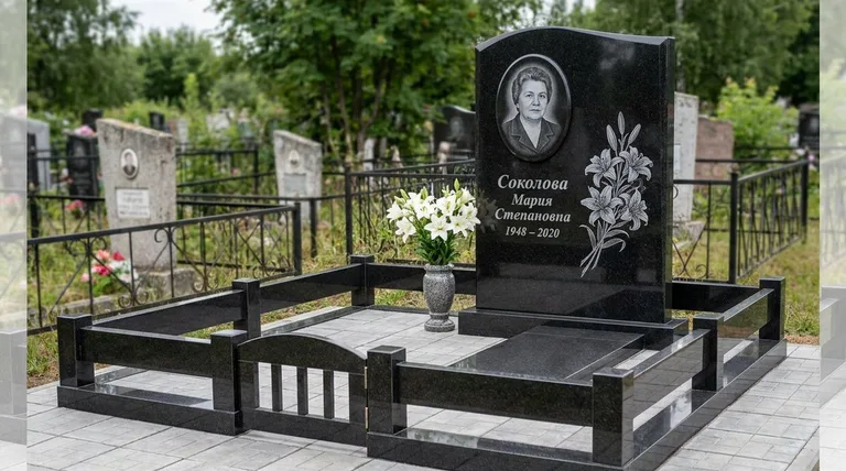 Памятник с гравировкой лилий — выполненная работа «Соколова» в Сочи