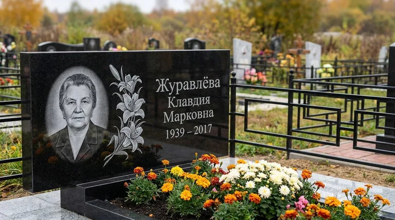 Памятник с гравировкой лилий — выполненная работа «Журавлёва» в Сочи