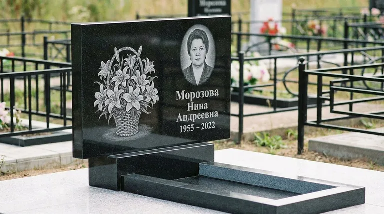 Памятник с гравировкой лилий — выполненная работа «Морозова» в Сочи
