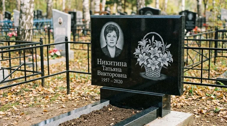 Памятник с гравировкой лилий — выполненная работа «Никитина» в Сочи