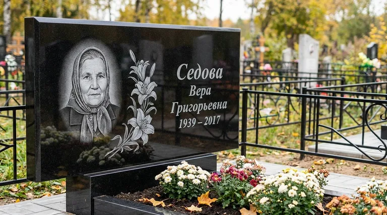 Памятник с гравировкой лилий — выполненная работа «Седова» в Сочи