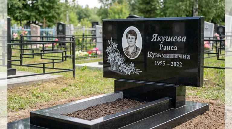 Памятник с гравировкой лилий — выполненная работа «Якушева» в Сочи