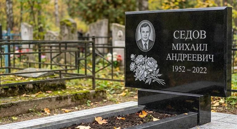 Памятник с гравировкой пионов — выполненная работа «Седов» в Сочи