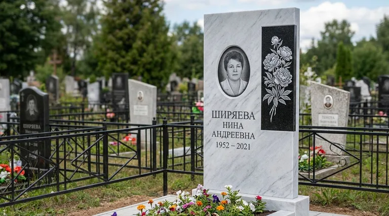 Памятник с гравировкой пионов — выполненная работа «Ширяева» в Сочи