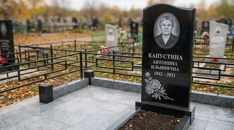 Памятник с гравировкой пионов — выполненная работа «Капустина» в Сочи