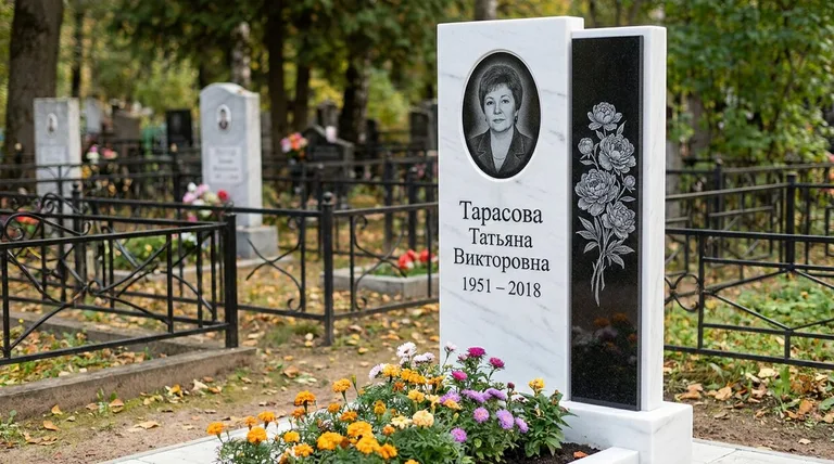 Памятник с гравировкой пионов — выполненная работа «Тарасова» в Сочи