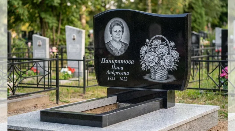 Памятник с гравировкой пионов — выполненная работа «Панкратова» в Сочи