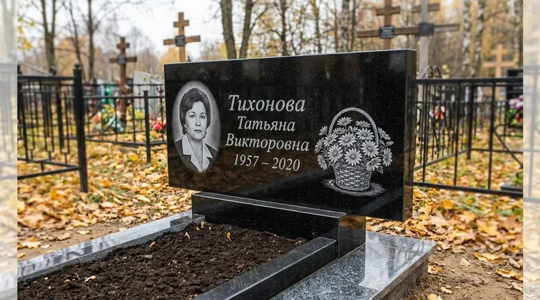 Памятник с гравировкой ромашек — выполненная работа «Тихонова» в Сочи