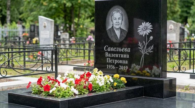 Памятник с гравировкой ромашек — выполненная работа «Савельева» в Сочи