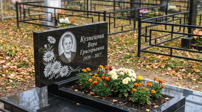 Памятник с гравировкой ромашек — выполненная работа «Кузнецова» в Сочи