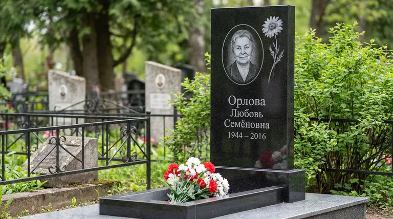 Памятник с гравировкой ромашек — выполненная работа «Орлова» в Сочи