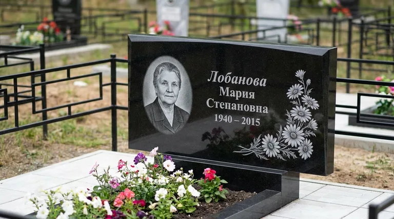 Памятник с гравировкой ромашек — выполненная работа «Лобанова» в Сочи
