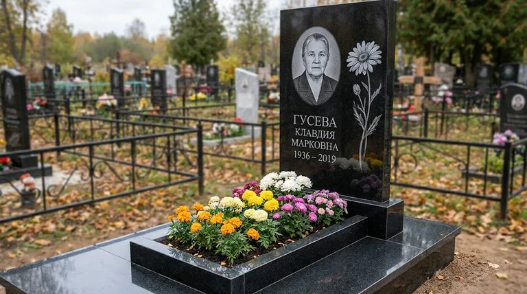 Памятник с гравировкой ромашек — выполненная работа «Гусева» в Сочи