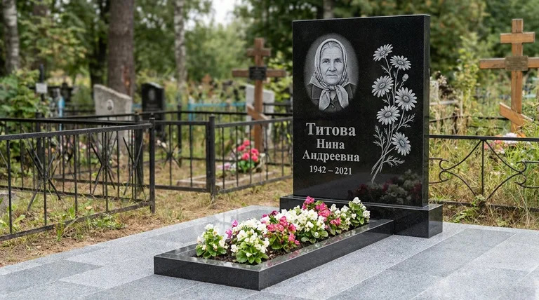 Памятник с гравировкой ромашек — выполненная работа «Титова» в Сочи