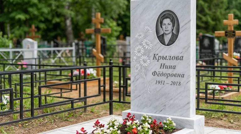 Памятник с гравировкой ромашек — выполненная работа «Крылова» в Сочи