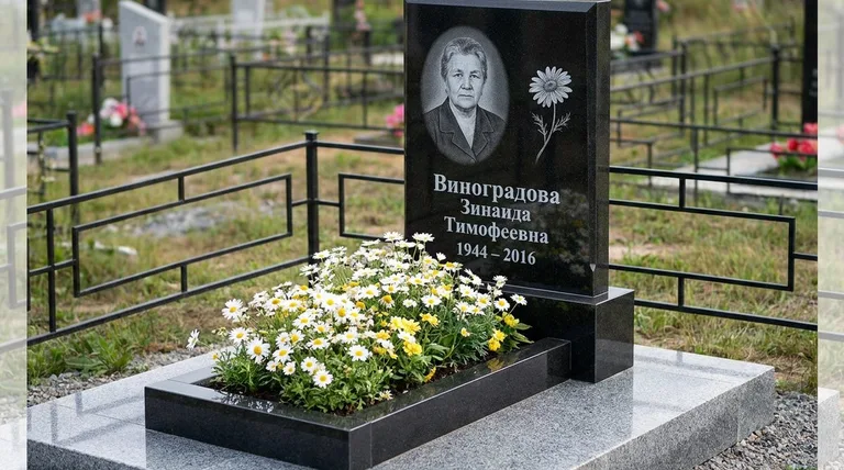 Памятник с гравировкой ромашек — выполненная работа «Виноградова» в Сочи
